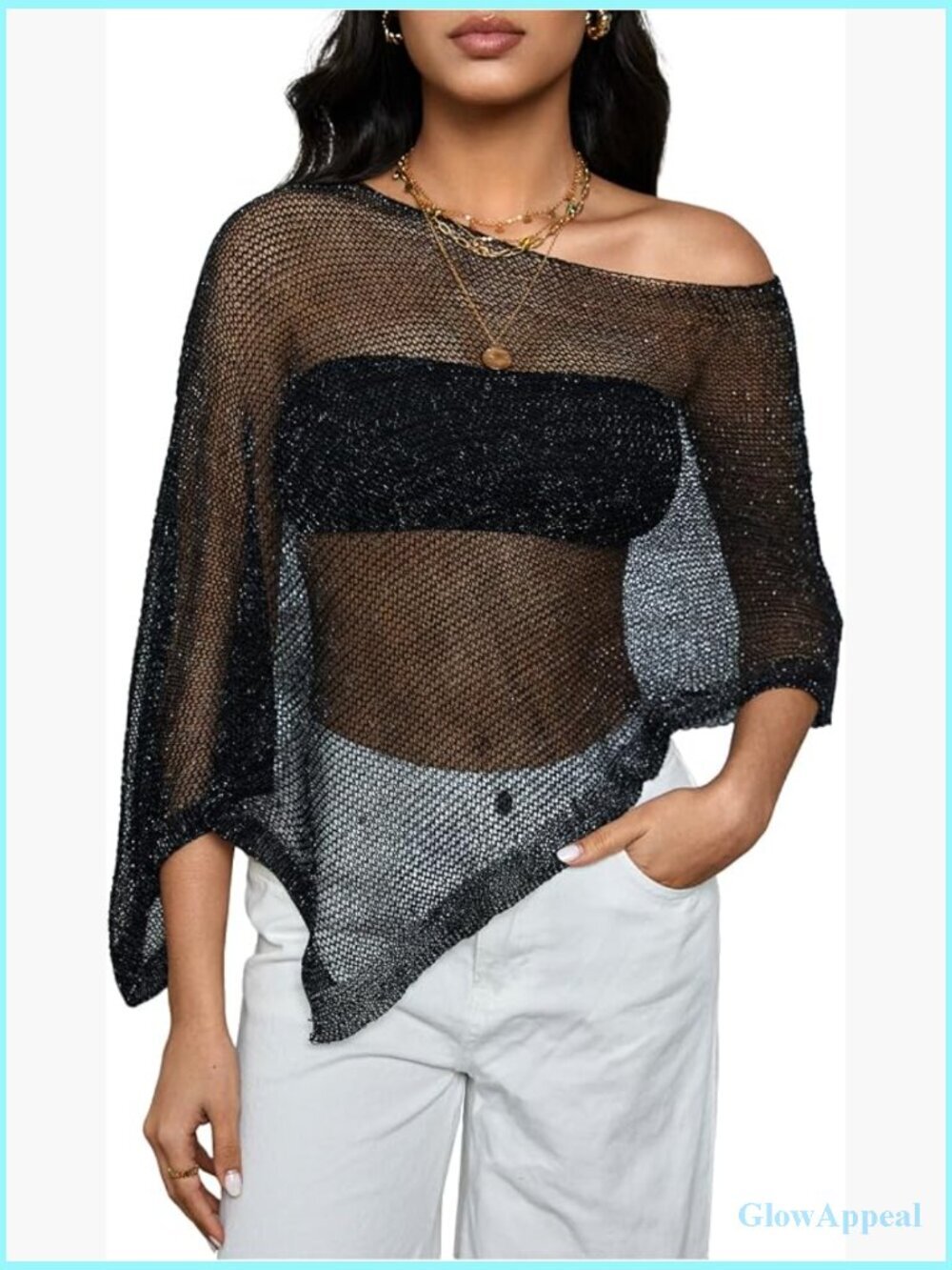 Mesh Sheer Poncho Sweater Asymmetrical Neck Grunge Lightweight